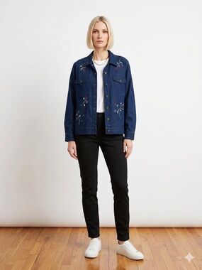 Alfred Dunner Dark Blue Denim Shirt Jacket